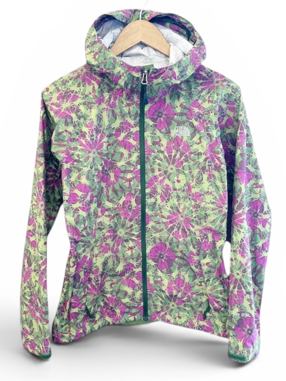 The North Face Floral Hooded Rain Jacket Pink & Green Size XS Great Condition